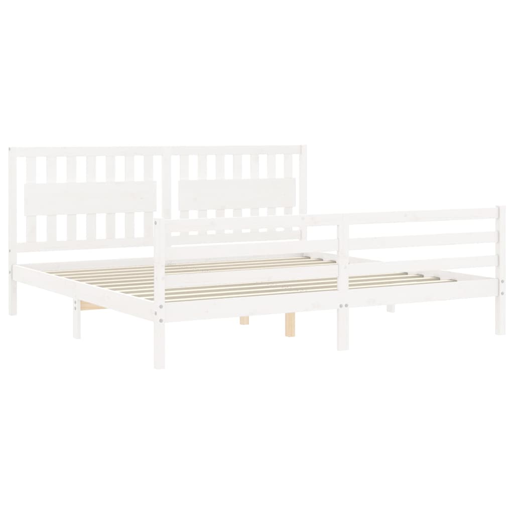 Bedframe met hoofdbord massief hout wit 200x200 cm is nu te koop bij PeponiXL, paradijselijk wonen!
