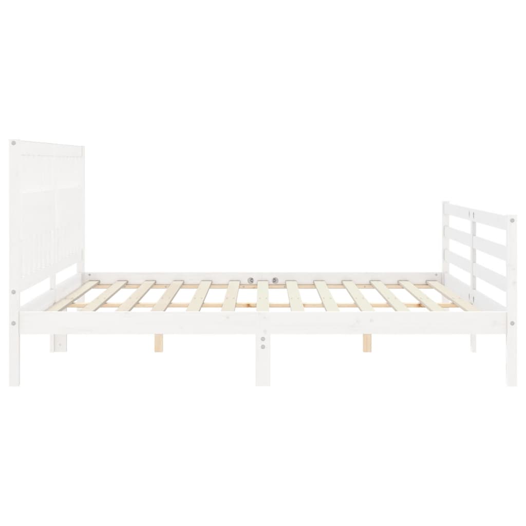 Bedframe met hoofdbord massief hout wit 200x200 cm is nu te koop bij PeponiXL, paradijselijk wonen!