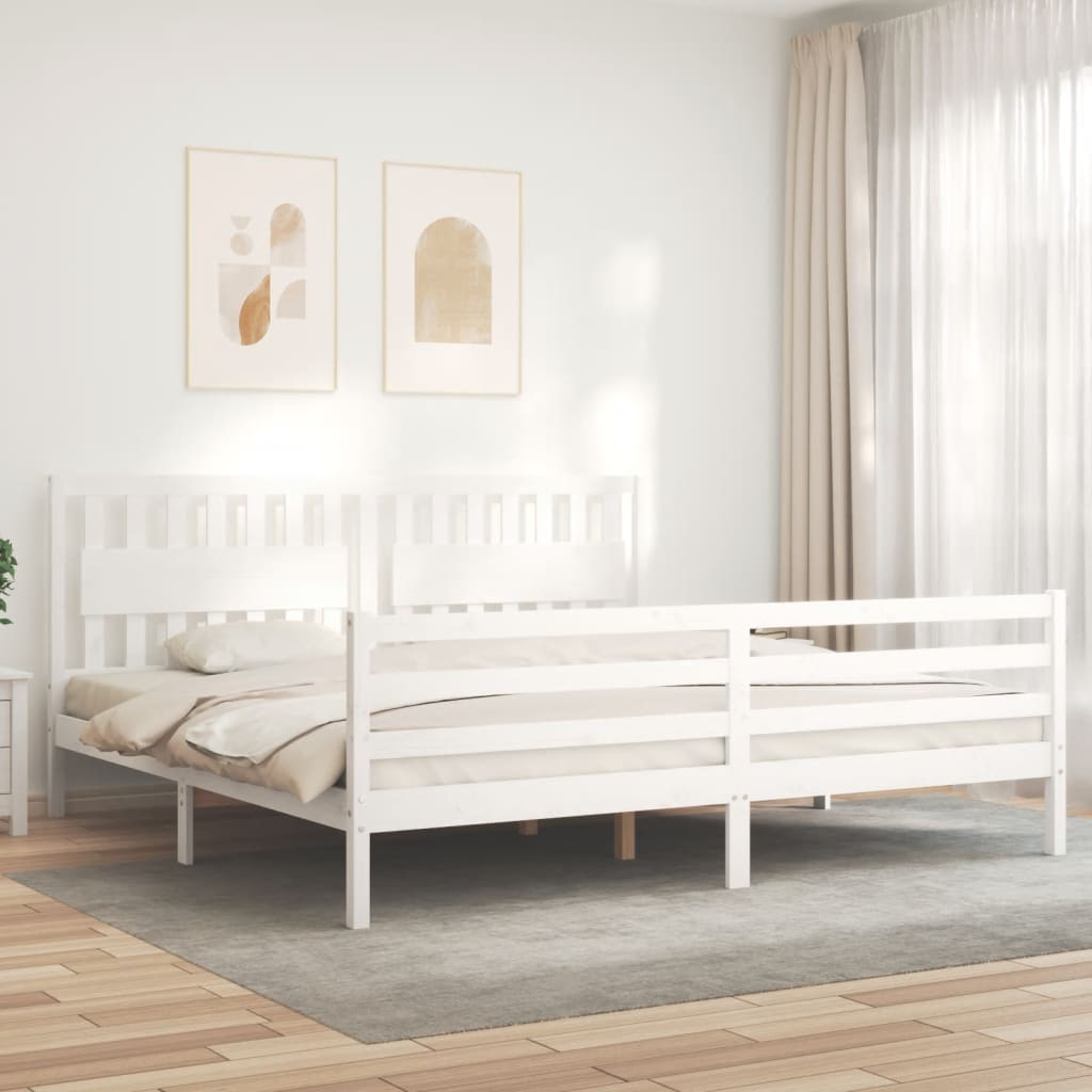 Bedframe met hoofdbord massief hout wit 200x200 cm is nu te koop bij PeponiXL, paradijselijk wonen!