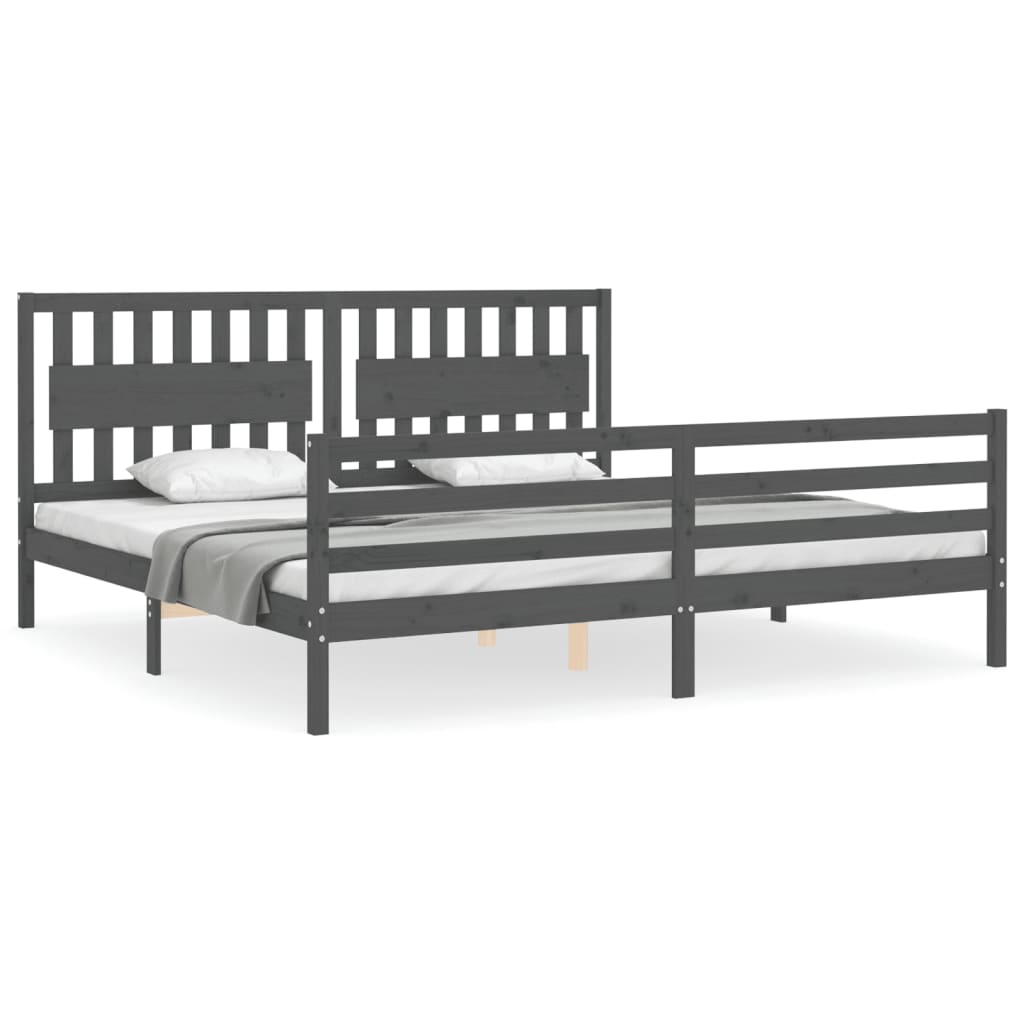 Bedframe met hoofdbord massief hout grijs 200x200 cm is nu te koop bij PeponiXL, paradijselijk wonen!