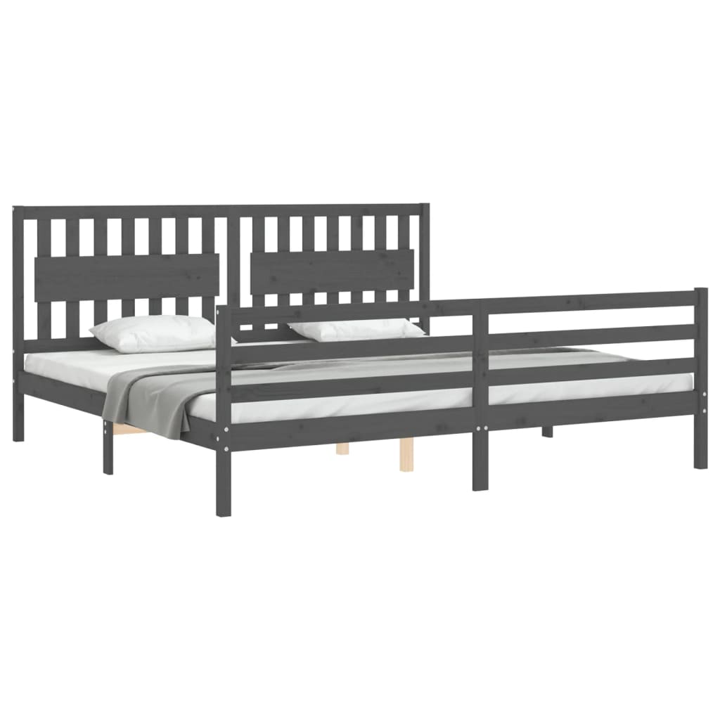 Bedframe met hoofdbord massief hout grijs 200x200 cm is nu te koop bij PeponiXL, paradijselijk wonen!