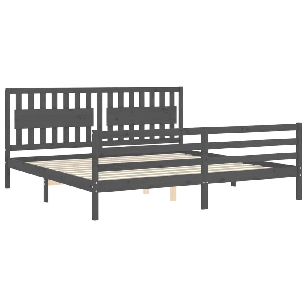Bedframe met hoofdbord massief hout grijs 200x200 cm is nu te koop bij PeponiXL, paradijselijk wonen!