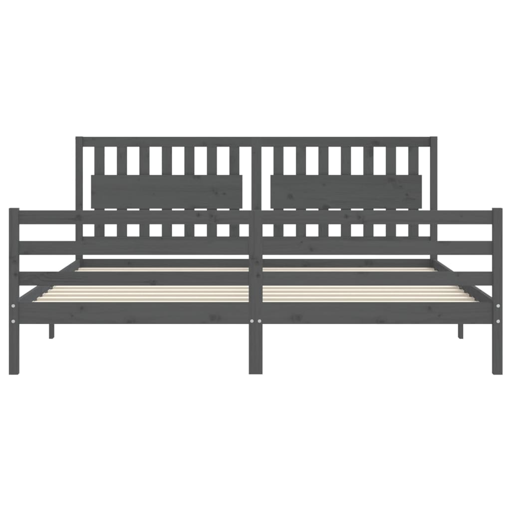 Bedframe met hoofdbord massief hout grijs 200x200 cm is nu te koop bij PeponiXL, paradijselijk wonen!