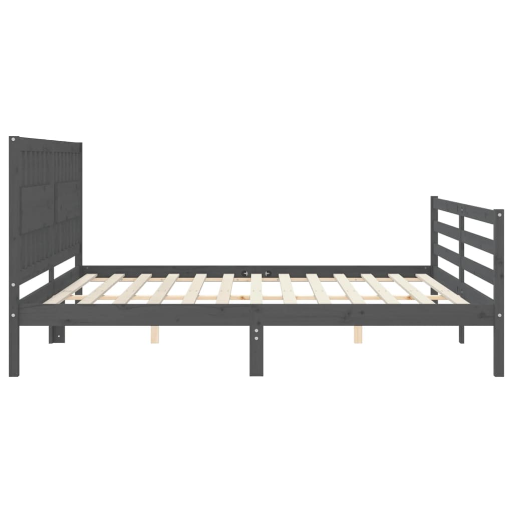 Bedframe met hoofdbord massief hout grijs 200x200 cm is nu te koop bij PeponiXL, paradijselijk wonen!