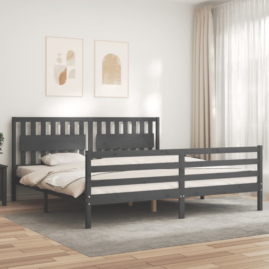 Bedframe met hoofdbord massief hout grijs 200x200 cm is nu te koop bij PeponiXL, paradijselijk wonen!
