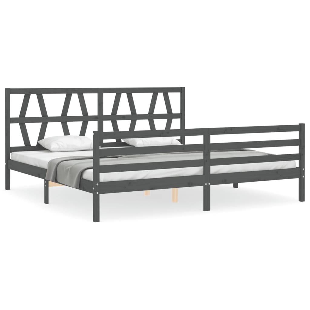 Bedframe met hoofdbord massief hout grijs 200x200 cm is nu te koop bij PeponiXL, paradijselijk wonen!