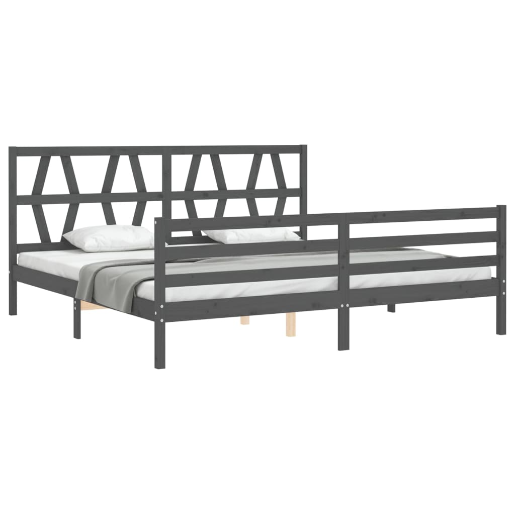 Bedframe met hoofdbord massief hout grijs 200x200 cm is nu te koop bij PeponiXL, paradijselijk wonen!