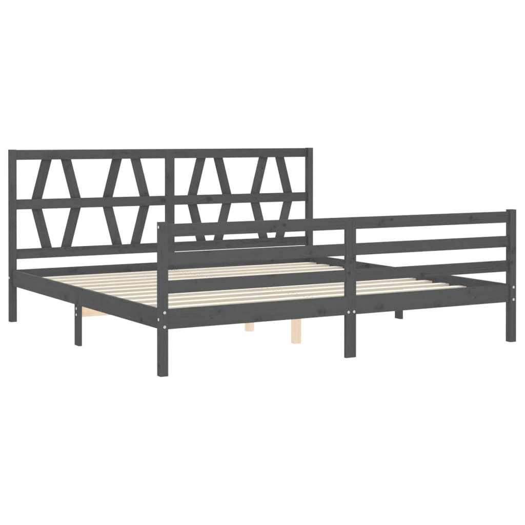Bedframe met hoofdbord massief hout grijs 200x200 cm is nu te koop bij PeponiXL, paradijselijk wonen!
