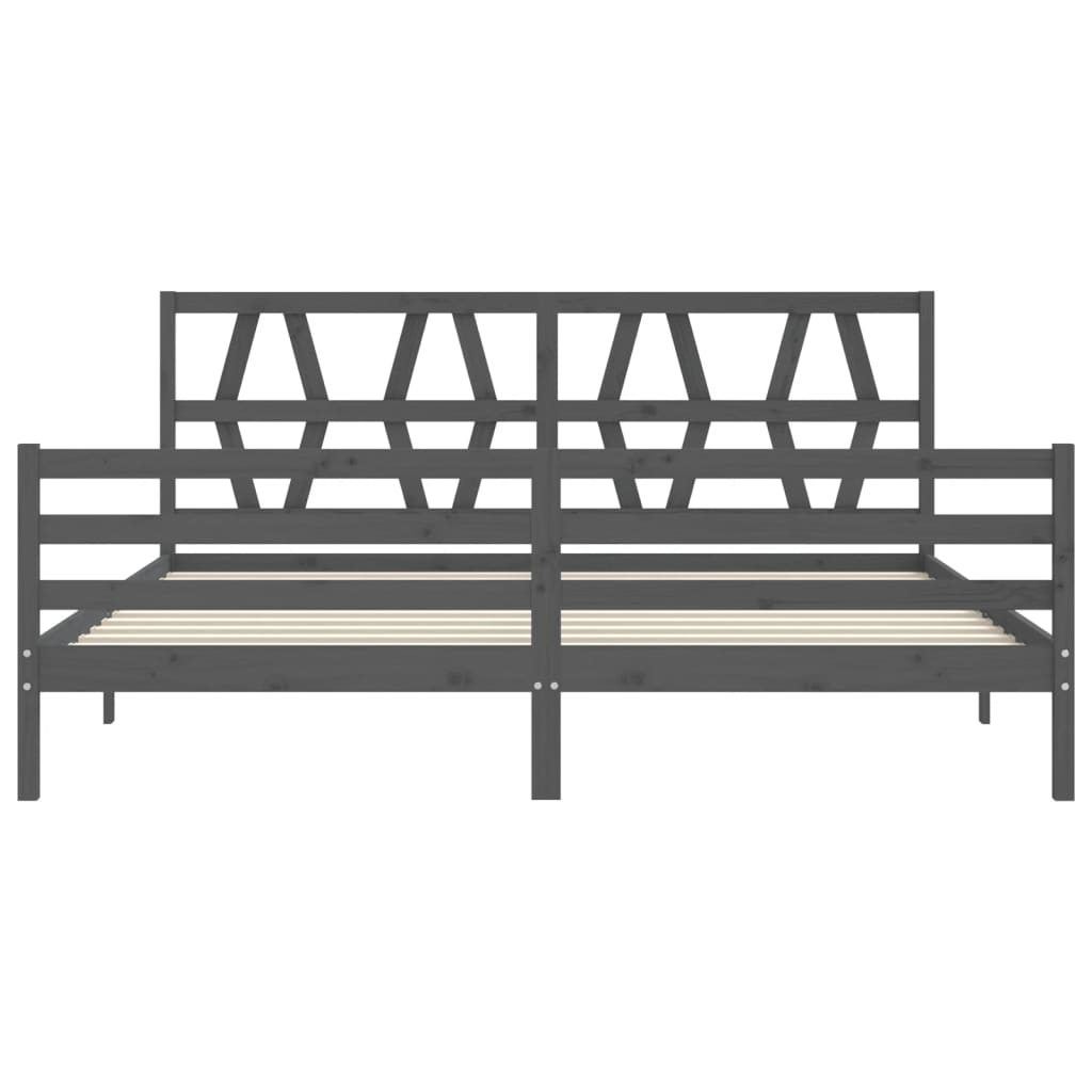 Bedframe met hoofdbord massief hout grijs 200x200 cm is nu te koop bij PeponiXL, paradijselijk wonen!