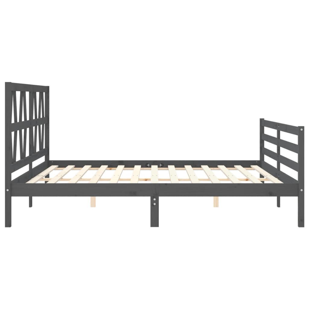 Bedframe met hoofdbord massief hout grijs 200x200 cm is nu te koop bij PeponiXL, paradijselijk wonen!
