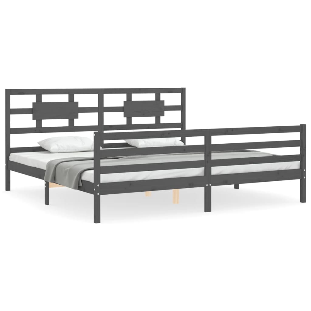 Bedframe met hoofdbord massief hout grijs 200x200 cm is nu te koop bij PeponiXL, paradijselijk wonen!
