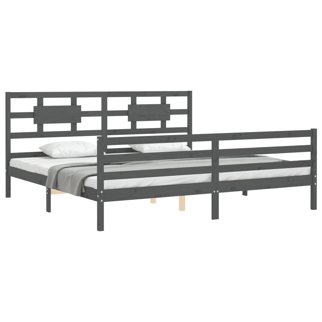 Bedframe met hoofdbord massief hout grijs 200x200 cm is nu te koop bij PeponiXL, paradijselijk wonen!