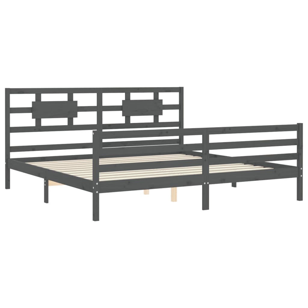 Bedframe met hoofdbord massief hout grijs 200x200 cm is nu te koop bij PeponiXL, paradijselijk wonen!