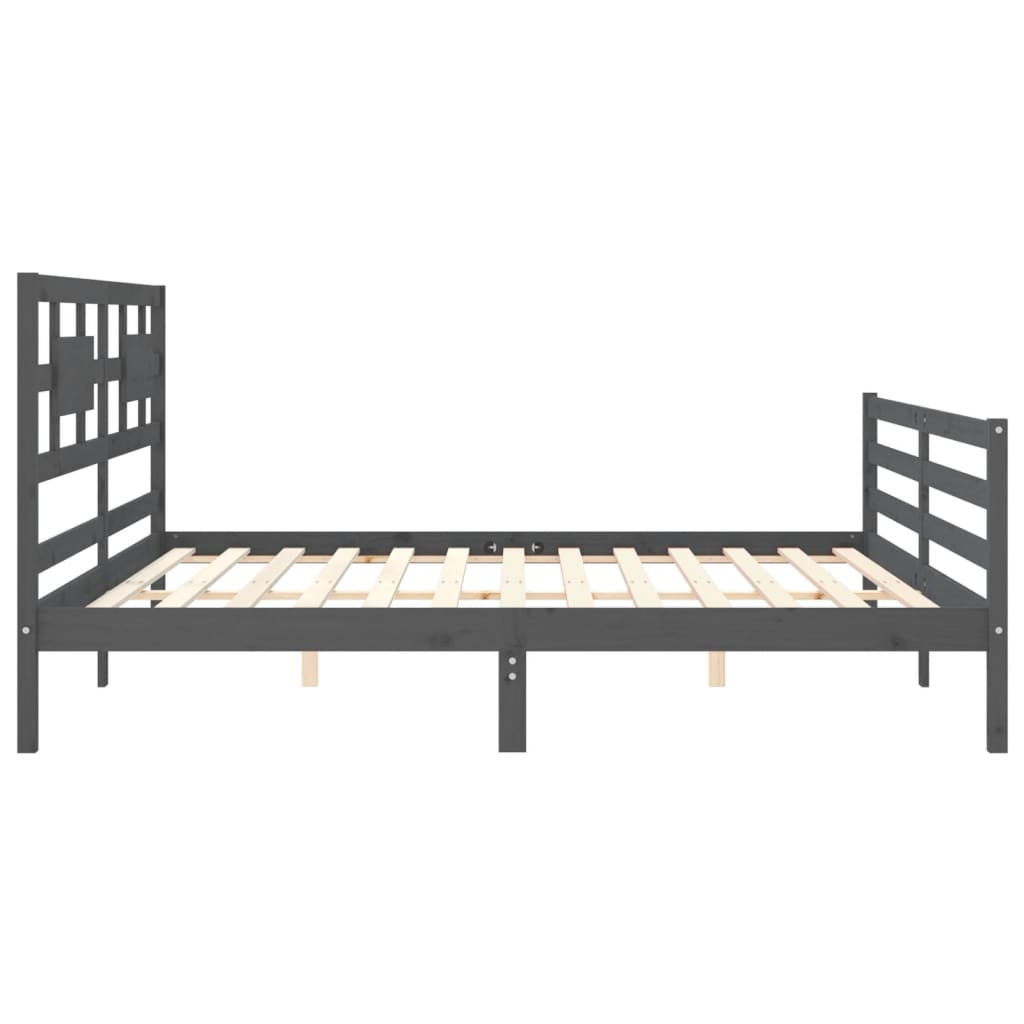 Bedframe met hoofdbord massief hout grijs 200x200 cm is nu te koop bij PeponiXL, paradijselijk wonen!