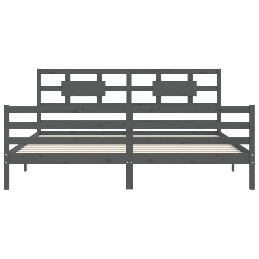 Bedframe met hoofdbord massief hout grijs 200x200 cm is nu te koop bij PeponiXL, paradijselijk wonen!