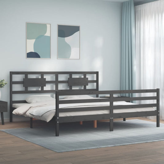Bedframe met hoofdbord massief hout grijs 200x200 cm is nu te koop bij PeponiXL, paradijselijk wonen!