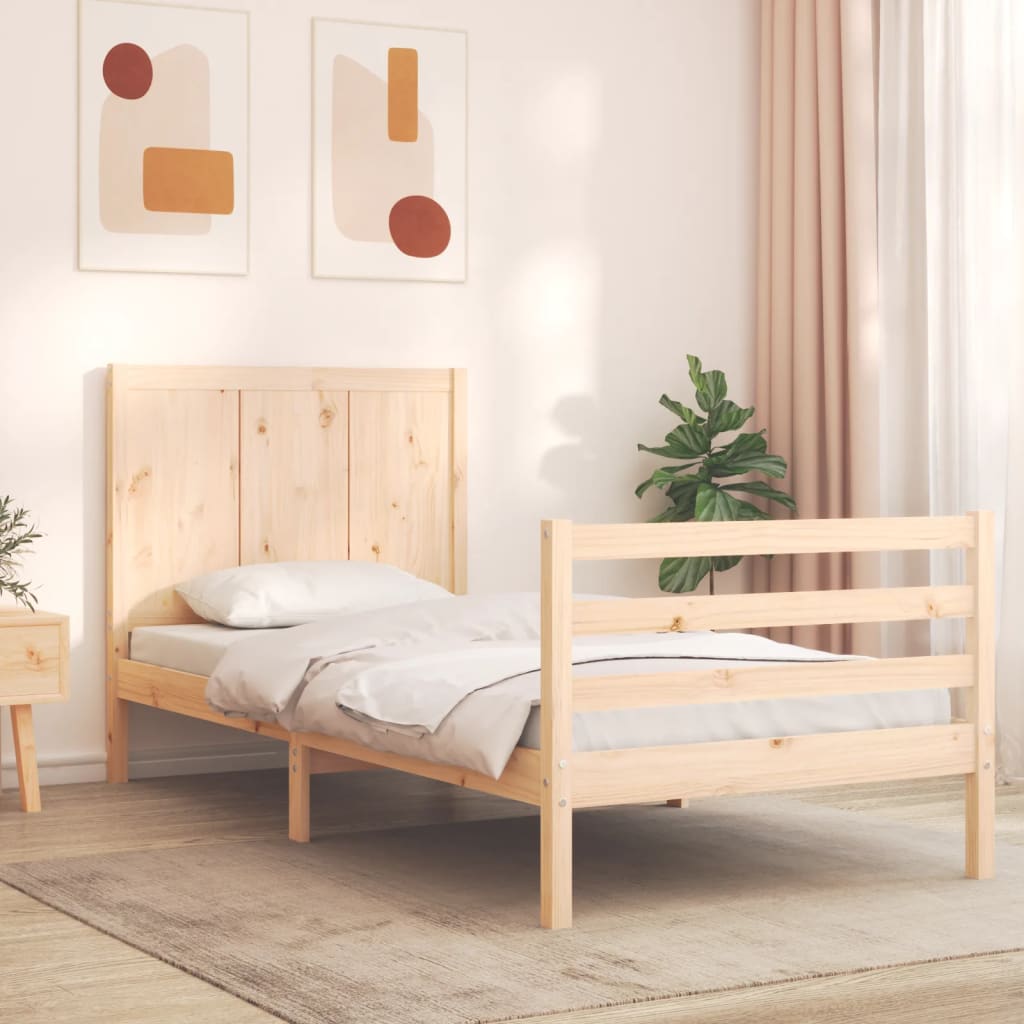Bedframe met hoofdbord massief hout 100x200 cm is nu te koop bij PeponiXL, paradijselijk wonen!