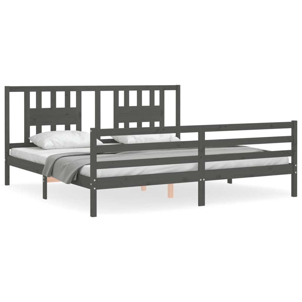 Bedframe met hoofdbord massief hout grijs 200x200 cm is nu te koop bij PeponiXL, paradijselijk wonen!