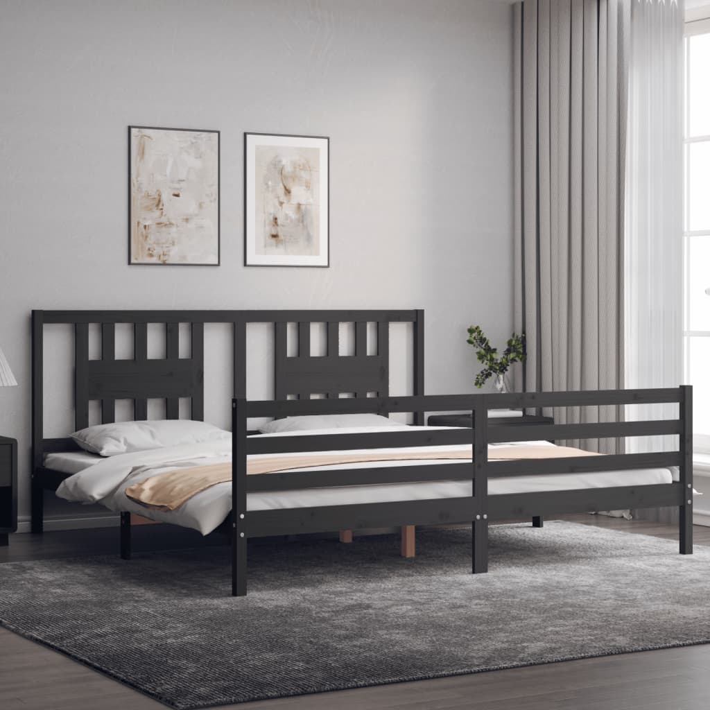 Bedframe met hoofdbord massief hout grijs 200x200 cm is nu te koop bij PeponiXL, paradijselijk wonen!