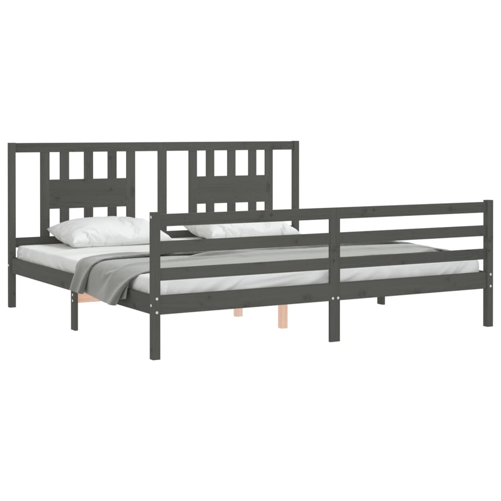 Bedframe met hoofdbord massief hout grijs 200x200 cm is nu te koop bij PeponiXL, paradijselijk wonen!