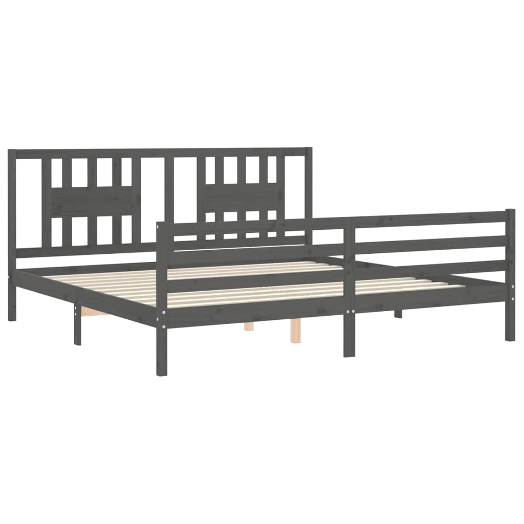 Bedframe met hoofdbord massief hout grijs 200x200 cm is nu te koop bij PeponiXL, paradijselijk wonen!