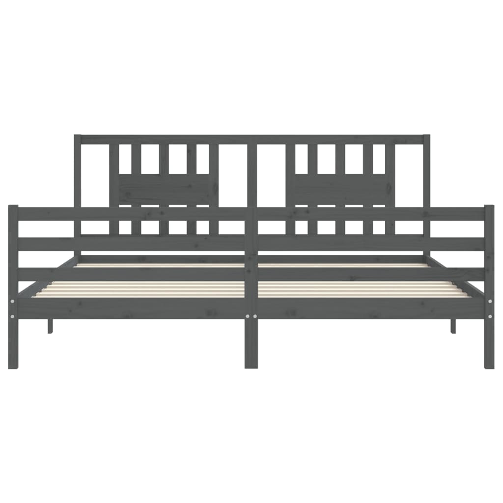 Bedframe met hoofdbord massief hout grijs 200x200 cm is nu te koop bij PeponiXL, paradijselijk wonen!