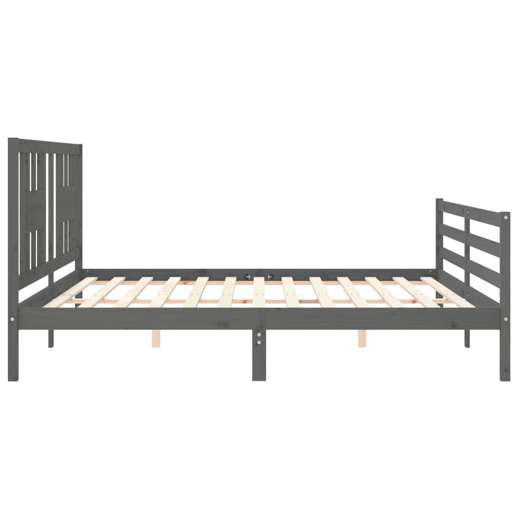 Bedframe met hoofdbord massief hout grijs 200x200 cm is nu te koop bij PeponiXL, paradijselijk wonen!