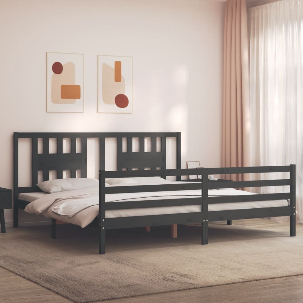 Bedframe met hoofdbord massief hout grijs 200x200 cm is nu te koop bij PeponiXL, paradijselijk wonen!
