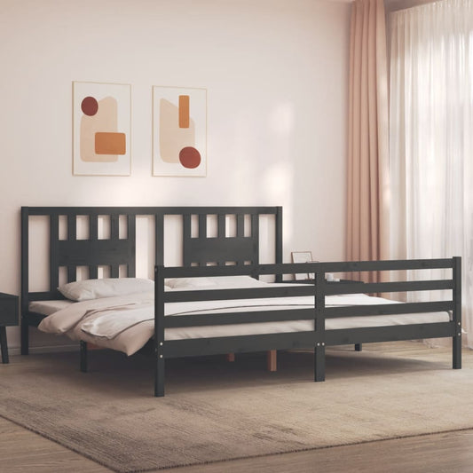 Bedframe met hoofdbord massief hout grijs 200x200 cm is nu te koop bij PeponiXL, paradijselijk wonen!