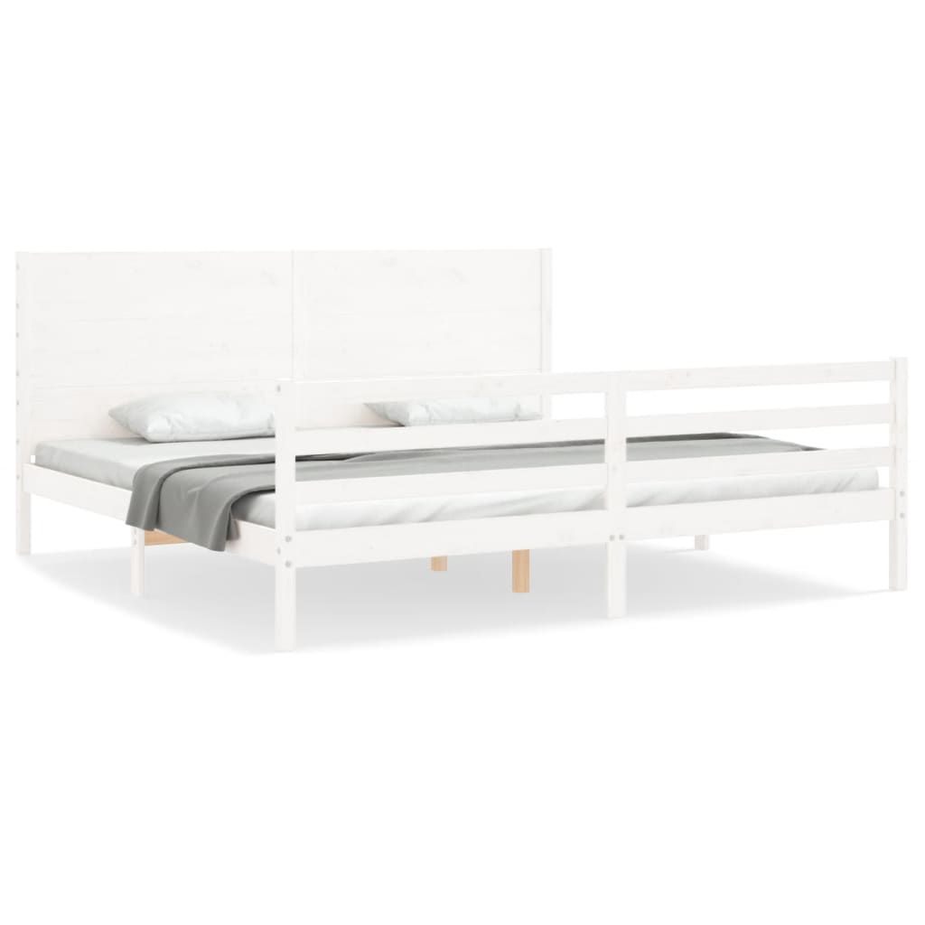Bedframe met hoofdbord massief hout wit 200x200 cm is nu te koop bij PeponiXL, paradijselijk wonen!
