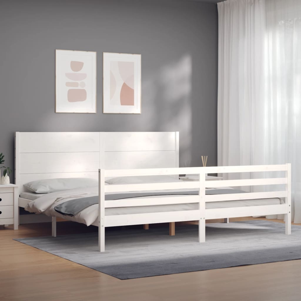 Bedframe met hoofdbord massief hout wit 200x200 cm is nu te koop bij PeponiXL, paradijselijk wonen!