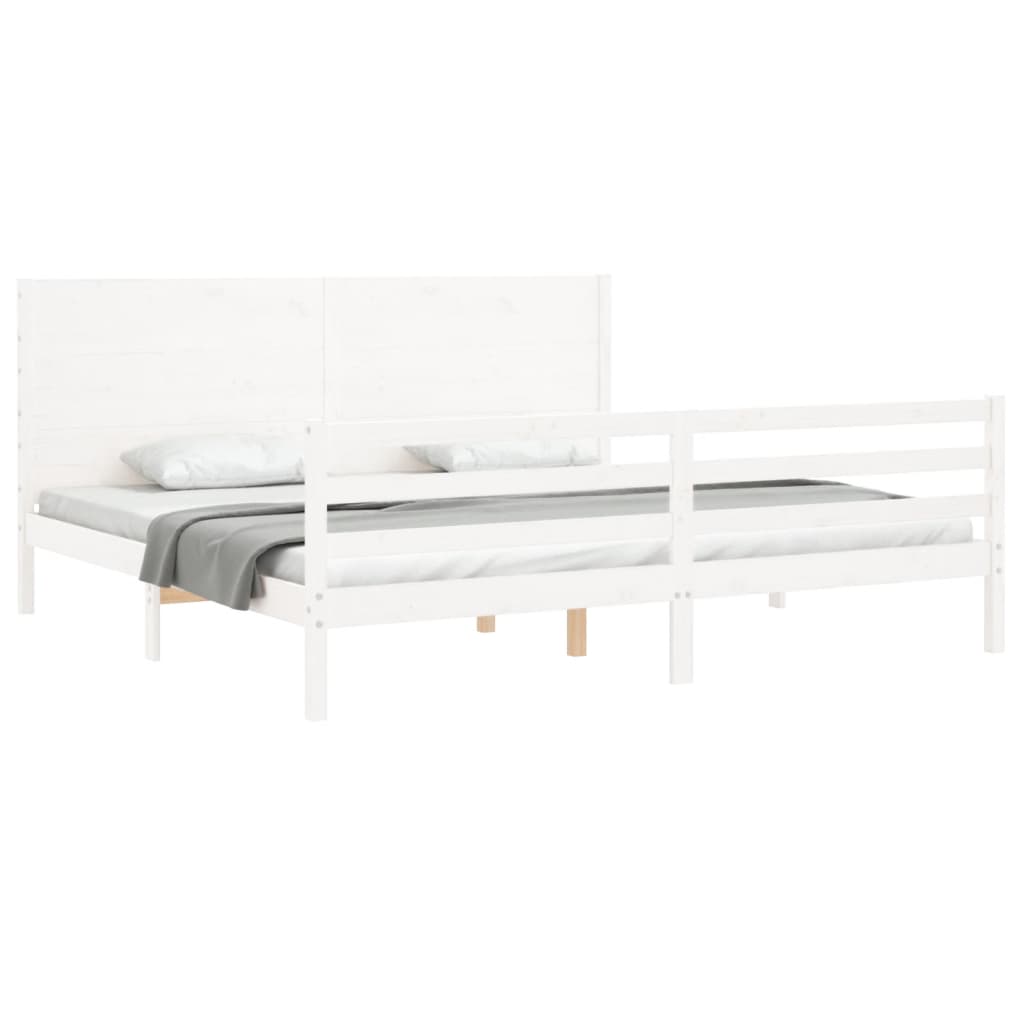 Bedframe met hoofdbord massief hout wit 200x200 cm is nu te koop bij PeponiXL, paradijselijk wonen!