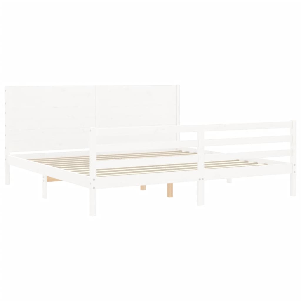 Bedframe met hoofdbord massief hout wit 200x200 cm is nu te koop bij PeponiXL, paradijselijk wonen!