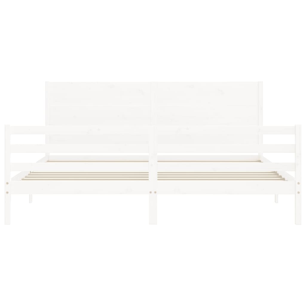 Bedframe met hoofdbord massief hout wit 200x200 cm is nu te koop bij PeponiXL, paradijselijk wonen!