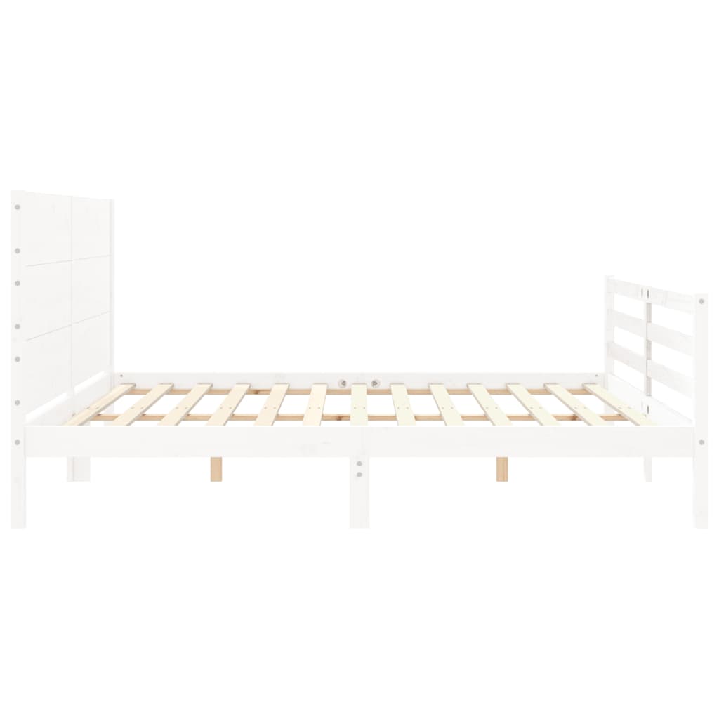 Bedframe met hoofdbord massief hout wit 200x200 cm is nu te koop bij PeponiXL, paradijselijk wonen!