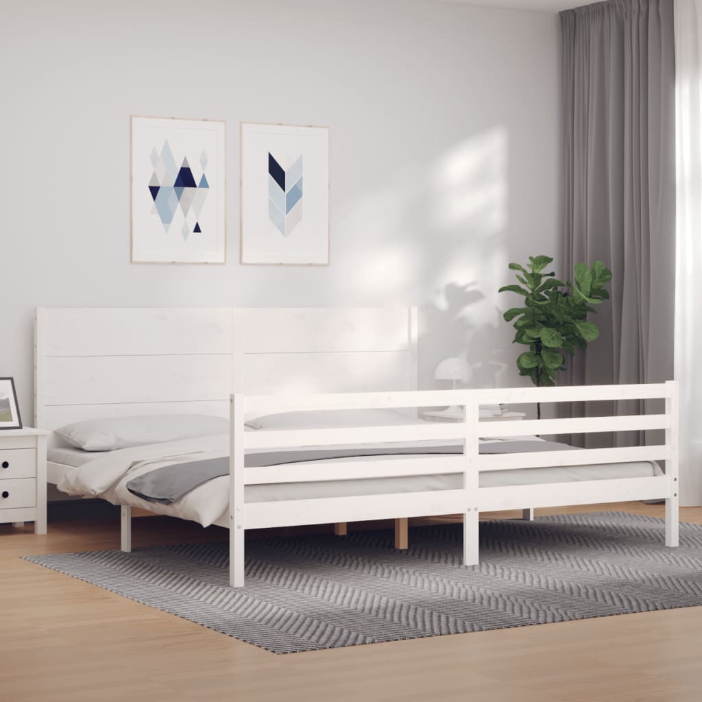 Bedframe met hoofdbord massief hout wit 200x200 cm is nu te koop bij PeponiXL, paradijselijk wonen!