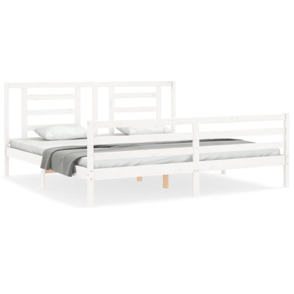 Bedframe met hoofdbord massief hout wit 200x200 cm is nu te koop bij PeponiXL, paradijselijk wonen!