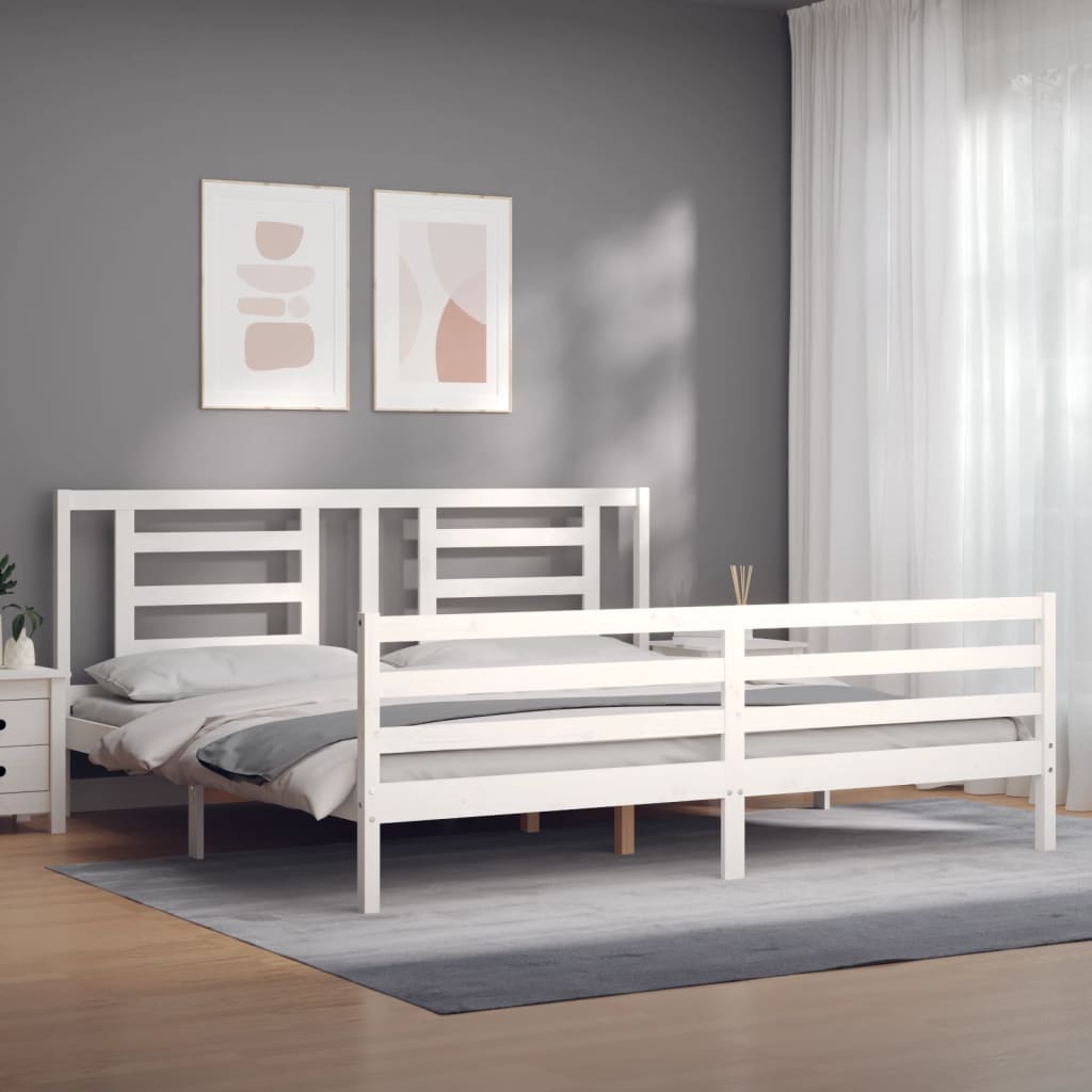 Bedframe met hoofdbord massief hout wit 200x200 cm is nu te koop bij PeponiXL, paradijselijk wonen!