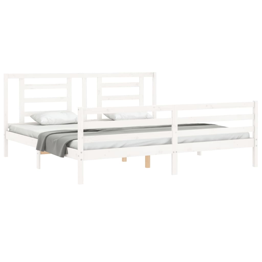 Bedframe met hoofdbord massief hout wit 200x200 cm is nu te koop bij PeponiXL, paradijselijk wonen!
