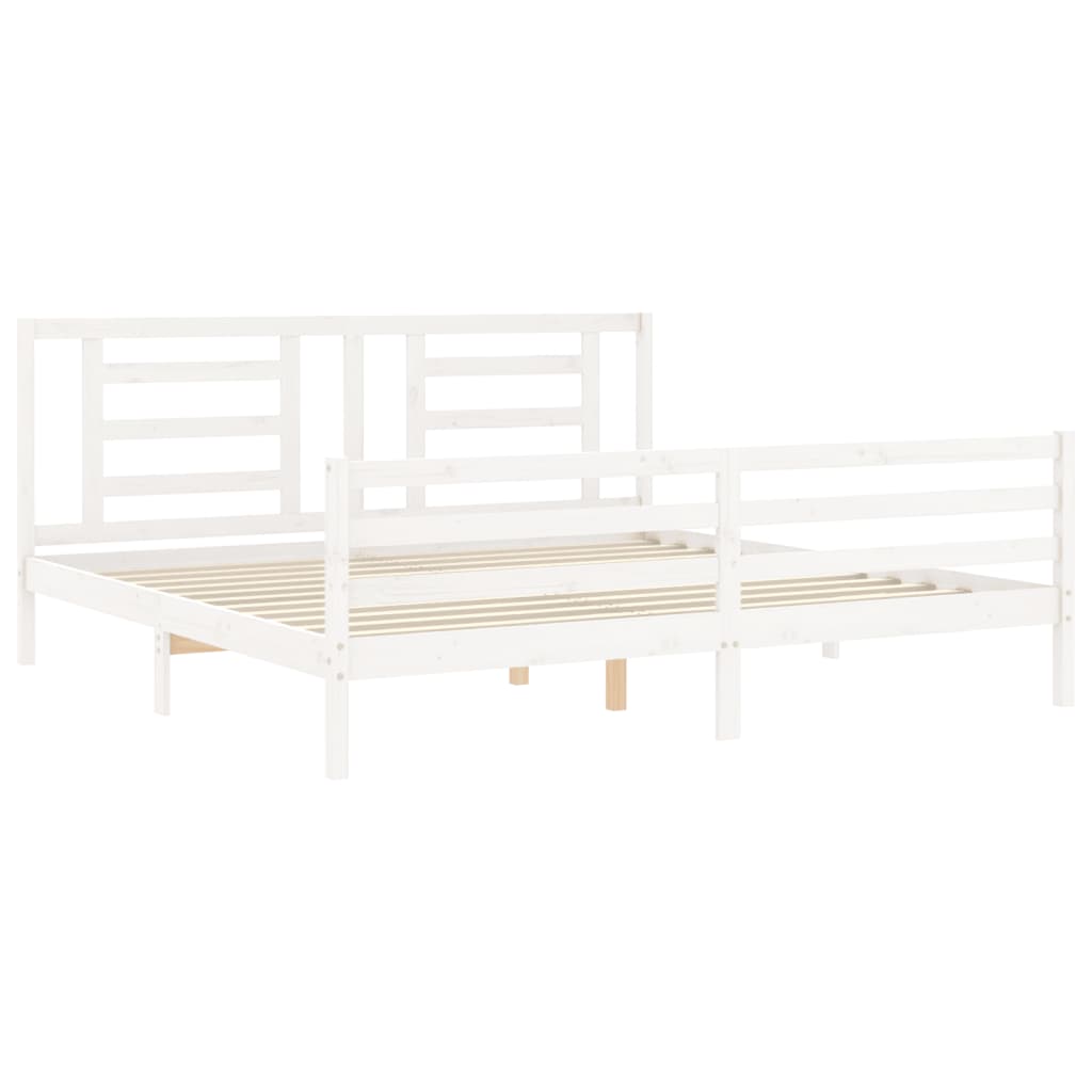 Bedframe met hoofdbord massief hout wit 200x200 cm is nu te koop bij PeponiXL, paradijselijk wonen!