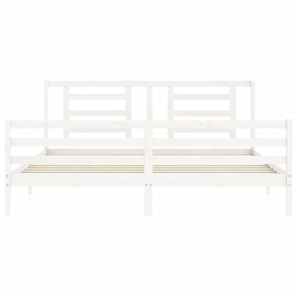 Bedframe met hoofdbord massief hout wit 200x200 cm is nu te koop bij PeponiXL, paradijselijk wonen!