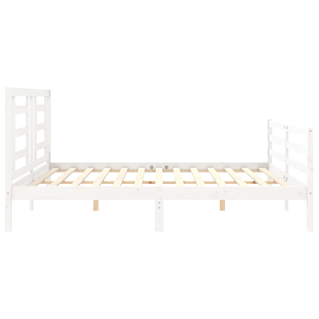 Bedframe met hoofdbord massief hout wit 200x200 cm is nu te koop bij PeponiXL, paradijselijk wonen!