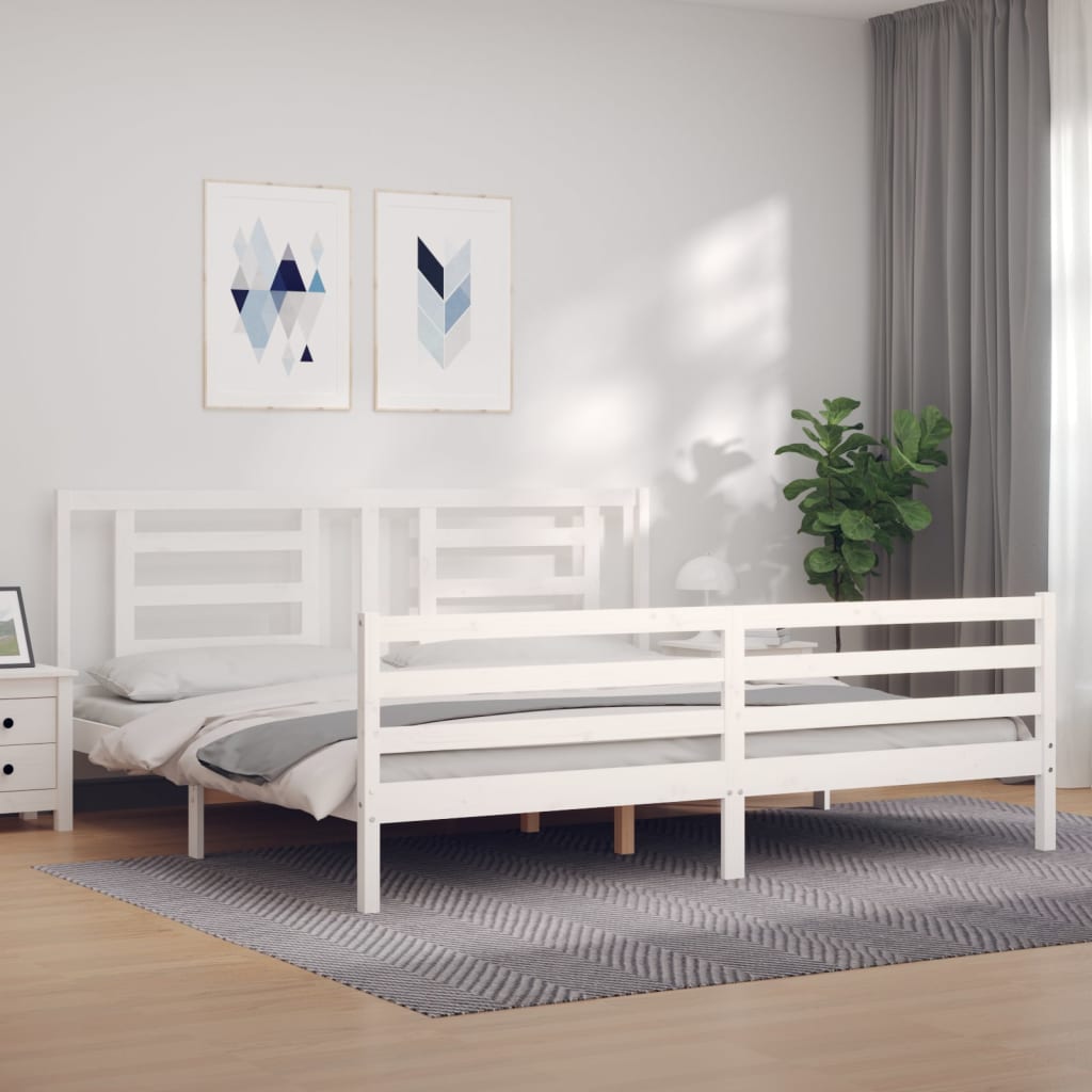 Bedframe met hoofdbord massief hout wit 200x200 cm is nu te koop bij PeponiXL, paradijselijk wonen!
