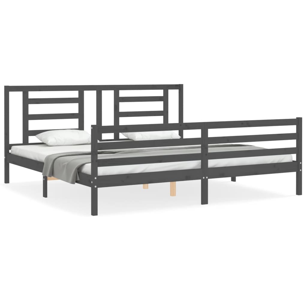 Bedframe met hoofdbord massief hout grijs 200x200 cm is nu te koop bij PeponiXL, paradijselijk wonen!