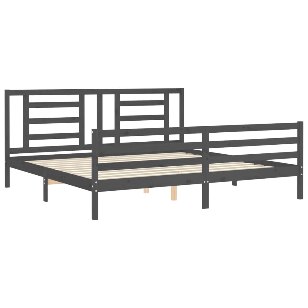 Bedframe met hoofdbord massief hout grijs 200x200 cm is nu te koop bij PeponiXL, paradijselijk wonen!