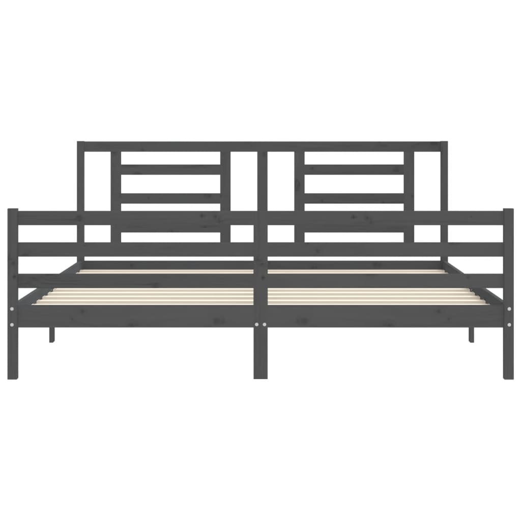 Bedframe met hoofdbord massief hout grijs 200x200 cm is nu te koop bij PeponiXL, paradijselijk wonen!