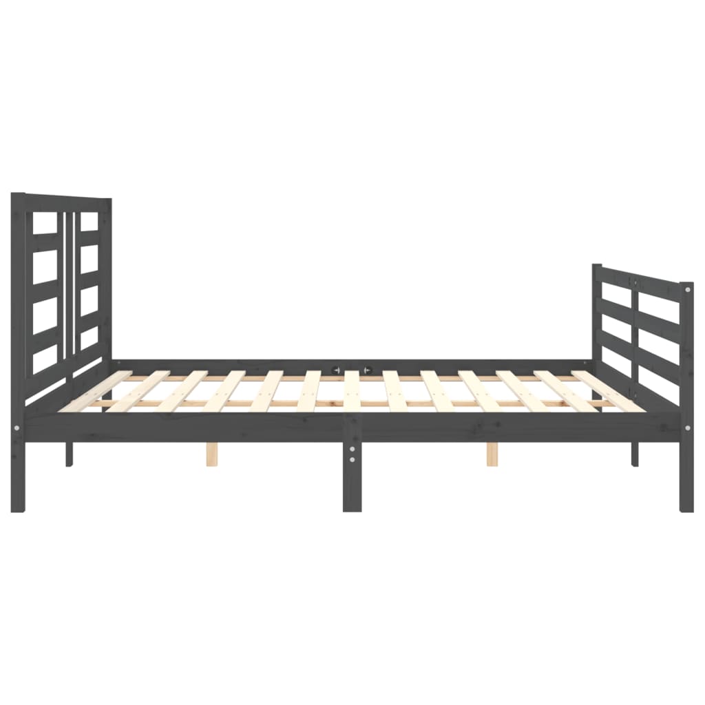 Bedframe met hoofdbord massief hout grijs 200x200 cm is nu te koop bij PeponiXL, paradijselijk wonen!