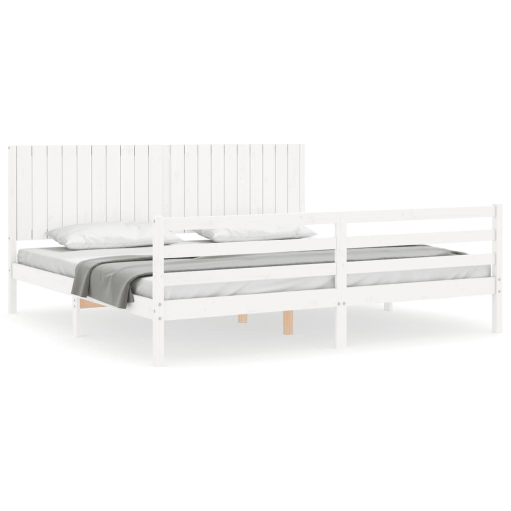 Bedframe met hoofdbord massief hout wit 200x200 cm is nu te koop bij PeponiXL, paradijselijk wonen!