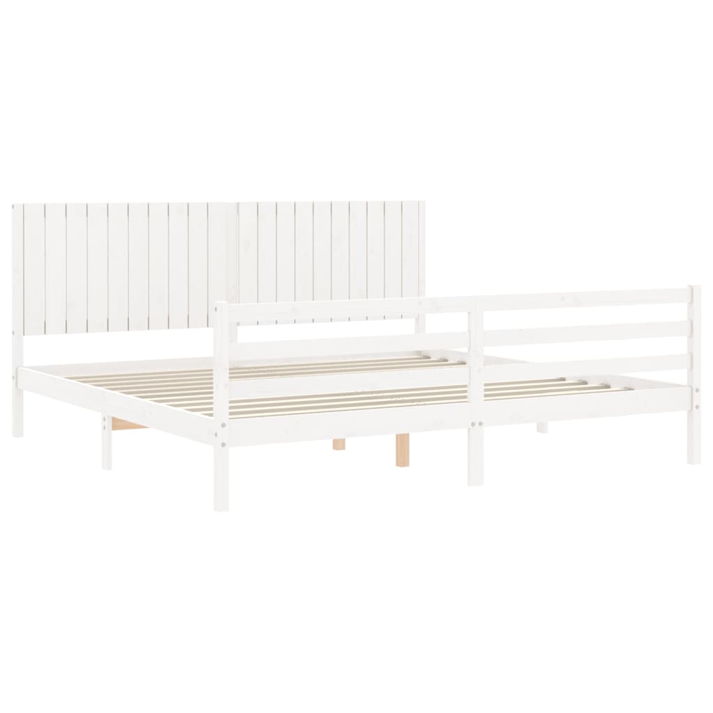 Bedframe met hoofdbord massief hout wit 200x200 cm is nu te koop bij PeponiXL, paradijselijk wonen!