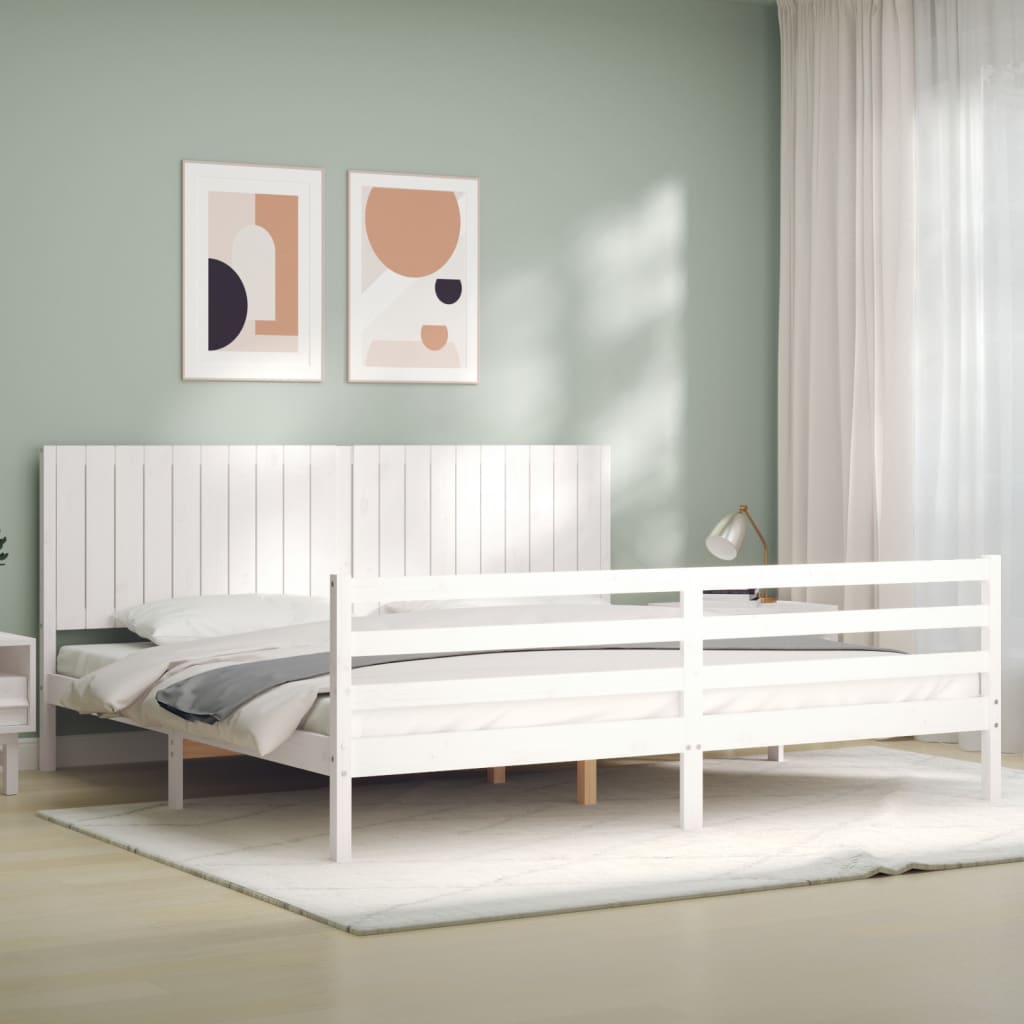 Bedframe met hoofdbord massief hout wit 200x200 cm is nu te koop bij PeponiXL, paradijselijk wonen!